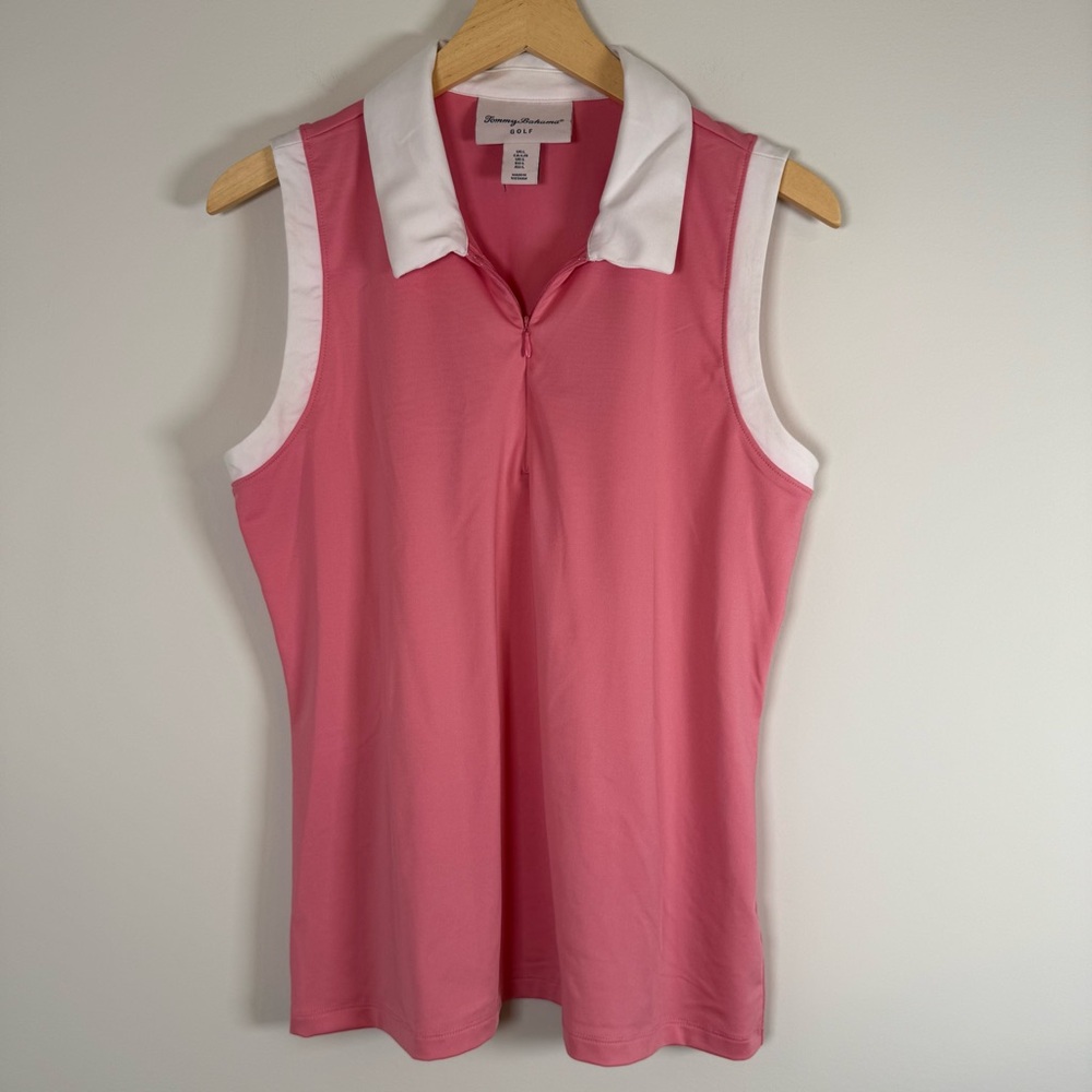 Tommy Bahama Golf 1/4 Zip Up Classic Polo‎ Tank Top Pink Summer Outdoor Large